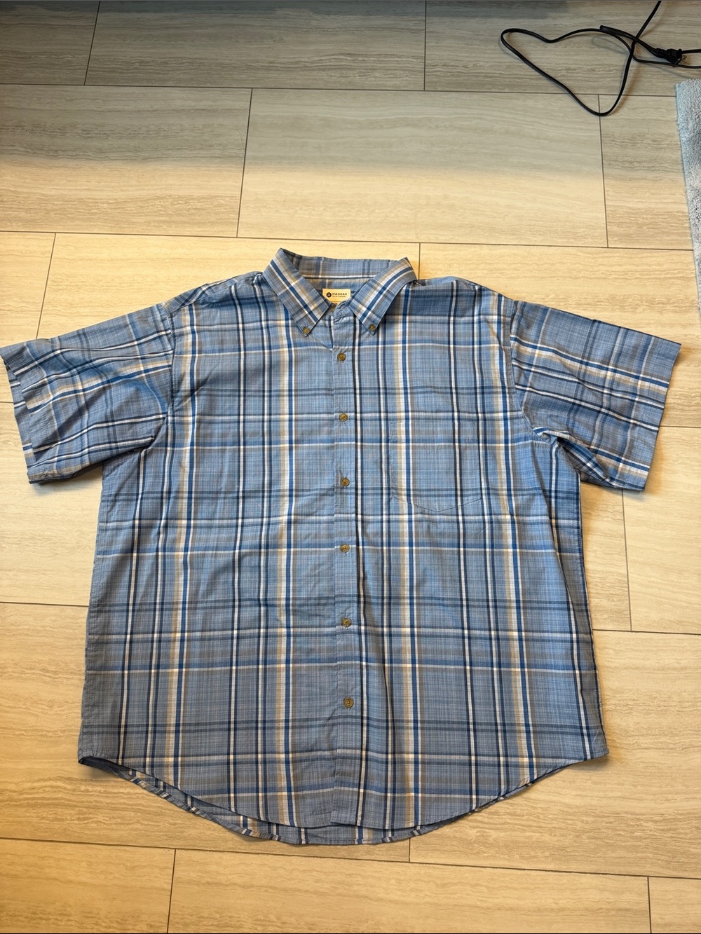 Haggar Blue Plaid Short-Sleeve Button-Down Shirt